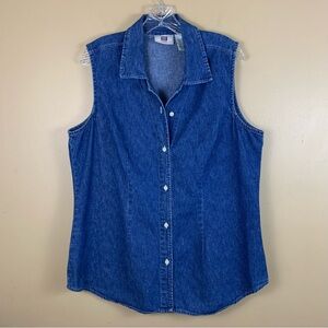 Vintage Faded Glory Denim Top Womens 14W/16W Blue Jean Button Up Lightweight Y2K